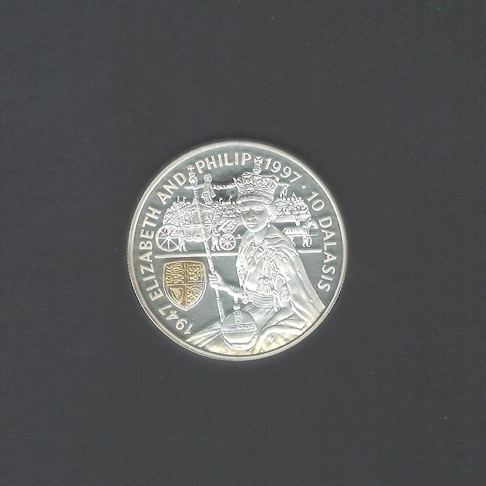 1997 Gambia 10 Dalasis Elizabeth & Philip Golden Wedding Proof UNC Coin