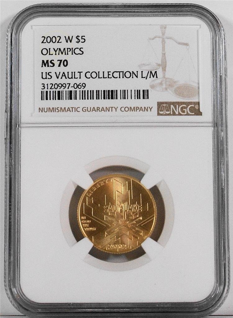 2002 W  (West Point) $5 Salt Lake City Olympics Gold MS70 / BU Certified Coin