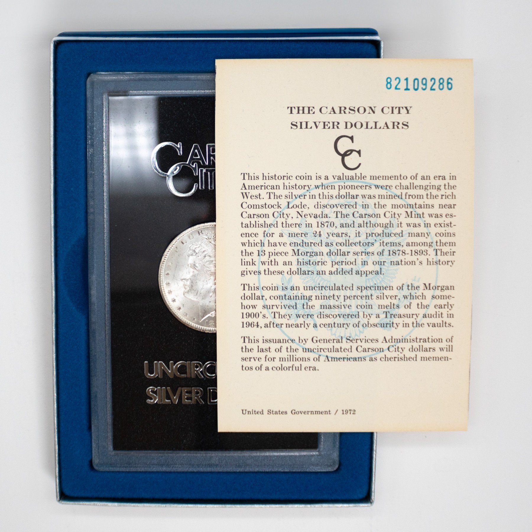 1882 CC $1 Morgan Silver Dollar MS64 / BU (not certified) Packed and Released by the GSA in 1972 Coin / Slab