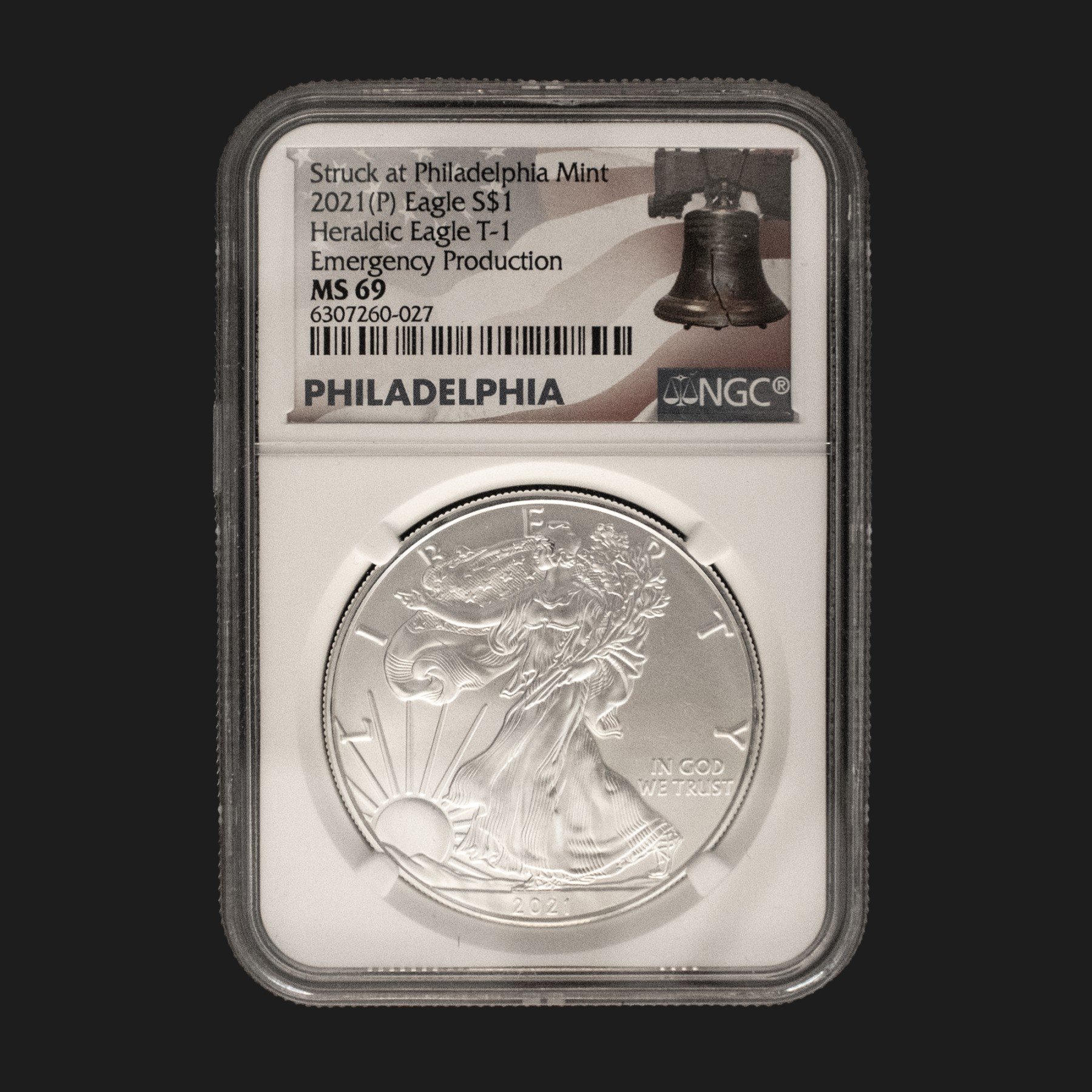 2021 Type 1 EP $1 American Silver Eagle Dollar MS69 / BU Certified Emergency Production Slab