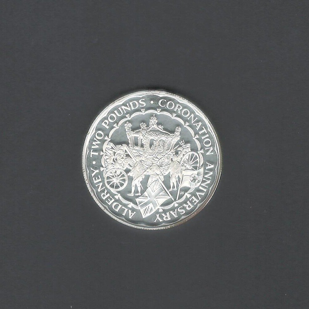 1993 Alderney Coronation £2 Queen Elizabeth II Silver BU Proof Coin