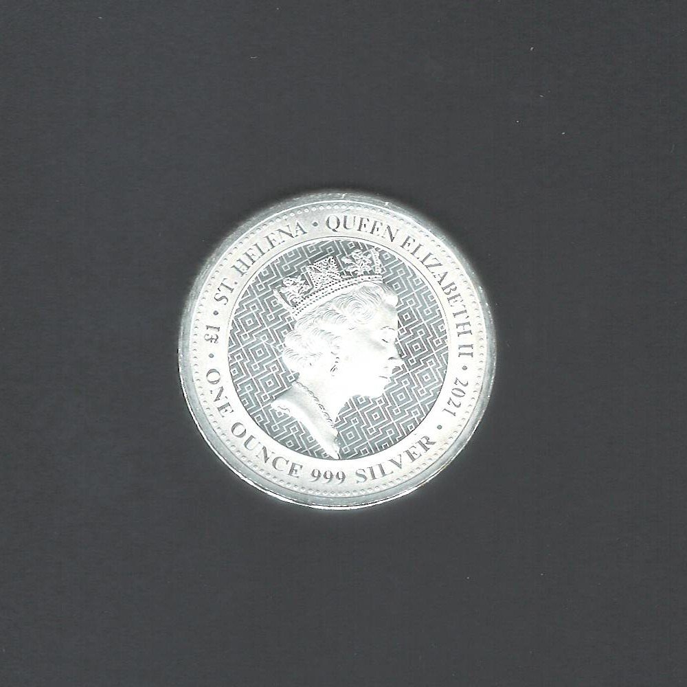 2021 £1 St. Helena Queens Virtue "Colorized"! BU 31.103 gm / 1 Troy oz Coin