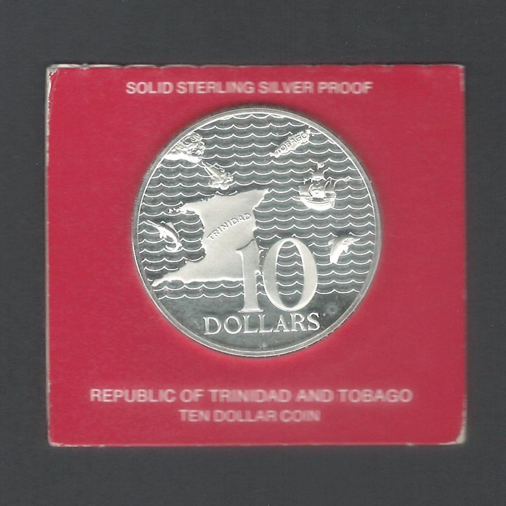 1979 $10 Republic of Trinidad & Tobago Silver Proof in Box & COA - 35 gm / Over 1 Troy oz Coin