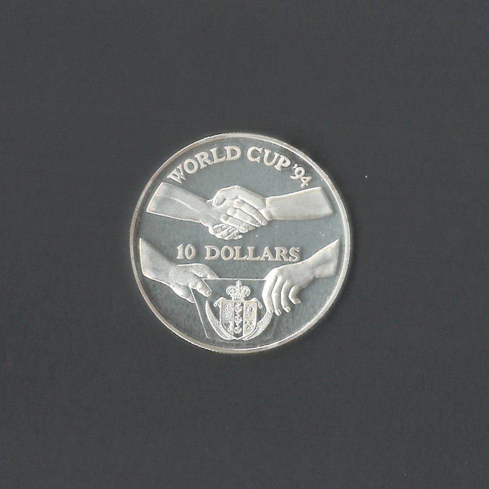 1991 $10 Niue 1991 Football World Cup in USA Handshake Silver UNC Coin