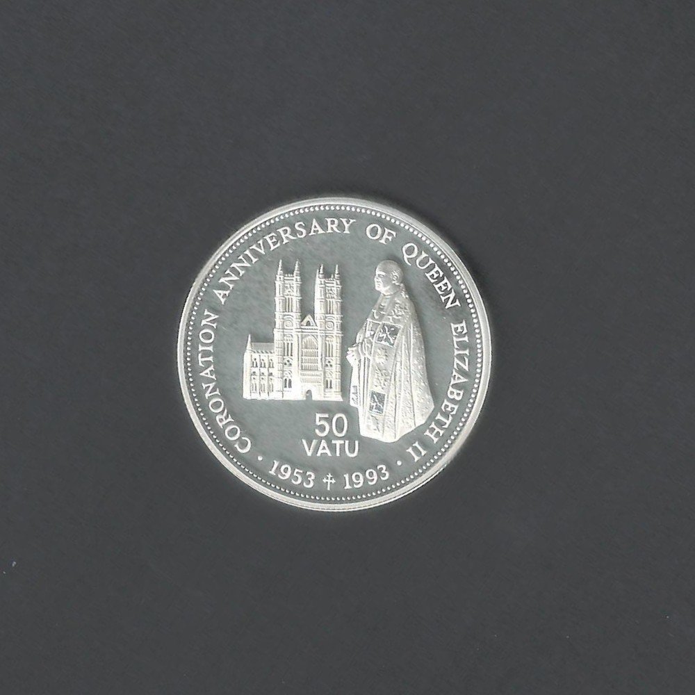 1993 Coronation Royal Australian Mint 50 Vatu Queen Elizabeth II Silver UNC Proof Coin