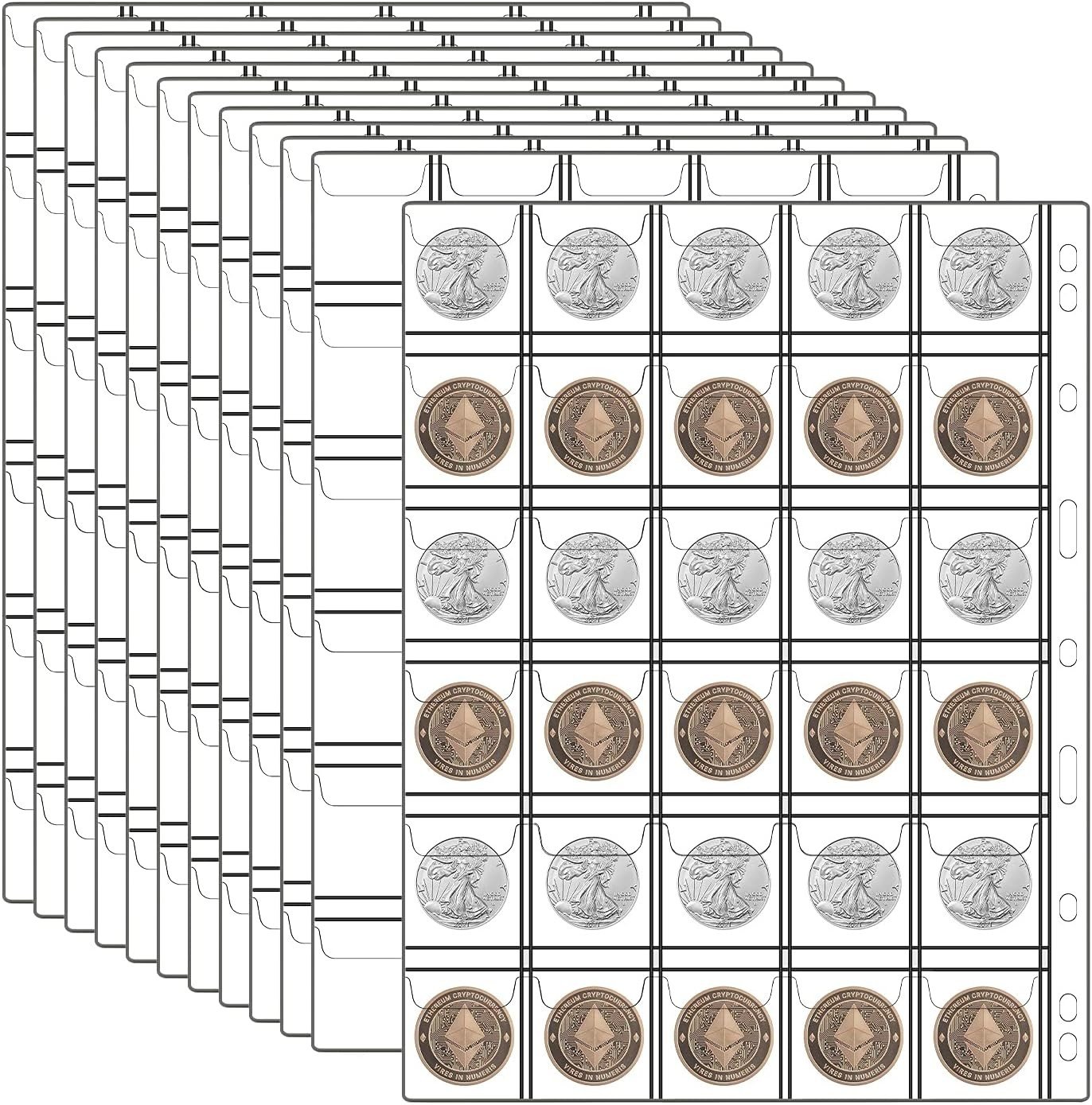 Coin Pocket Pages (30 pockets per page) (12 pages) - Clear