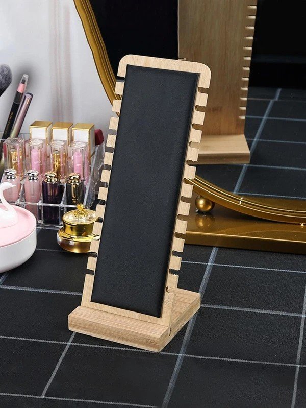 (1) Rectangle Jewelry Display Stand Natural Bamboo and Black Material