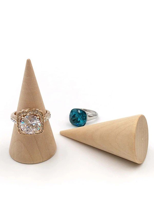 5pcs Solid Wood Cone Shaped Ring Display Stand For Counter, Jewelry Organizer, Decorative Prop