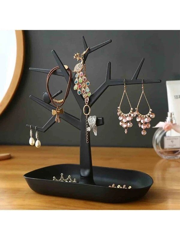 Bird & Tree Display Stand Black Plastic