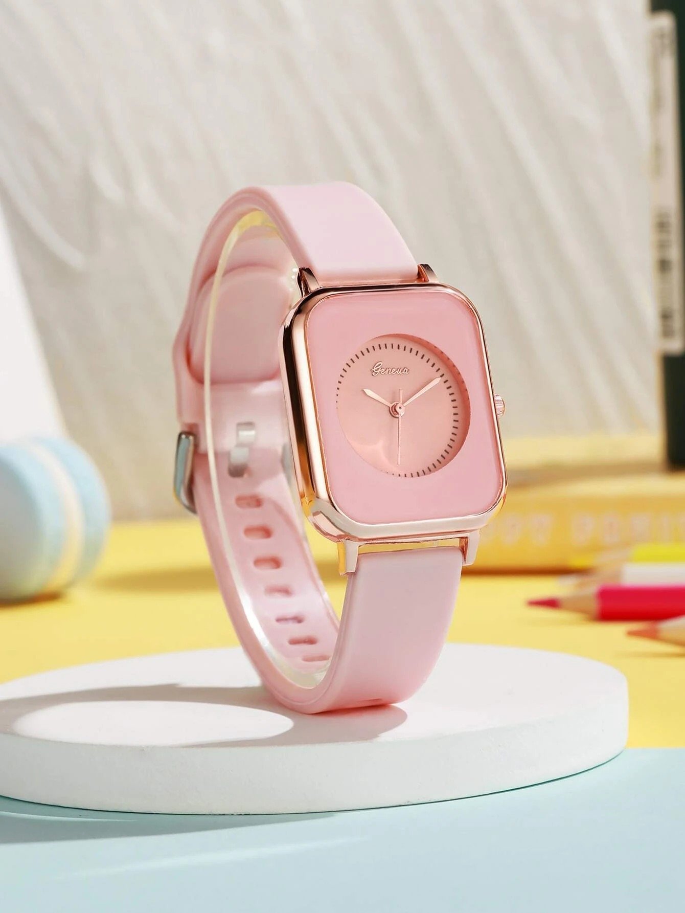 Square Pointer Quartz Watch! Womens Pink