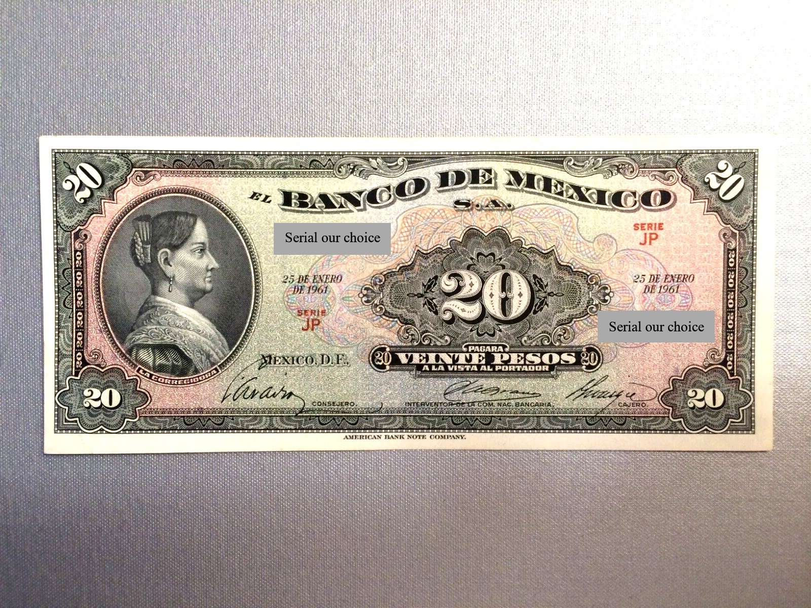 1961 $20 Pesos Mexico La Corregidora Crisp UNC Note