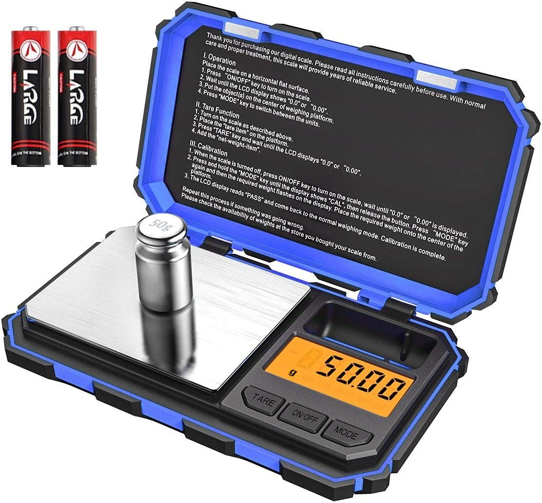 Brifit Digital Mini Scale, 200 g /0.01 g Blue, Black Pocket Sized, 50 g calibration