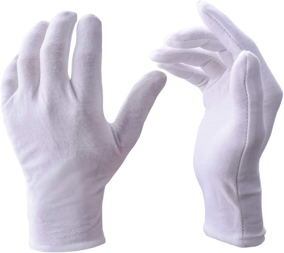 Inspection Gloves (12 Pairs ) 70% Cotton, 30% Polyester White Stretchable Small