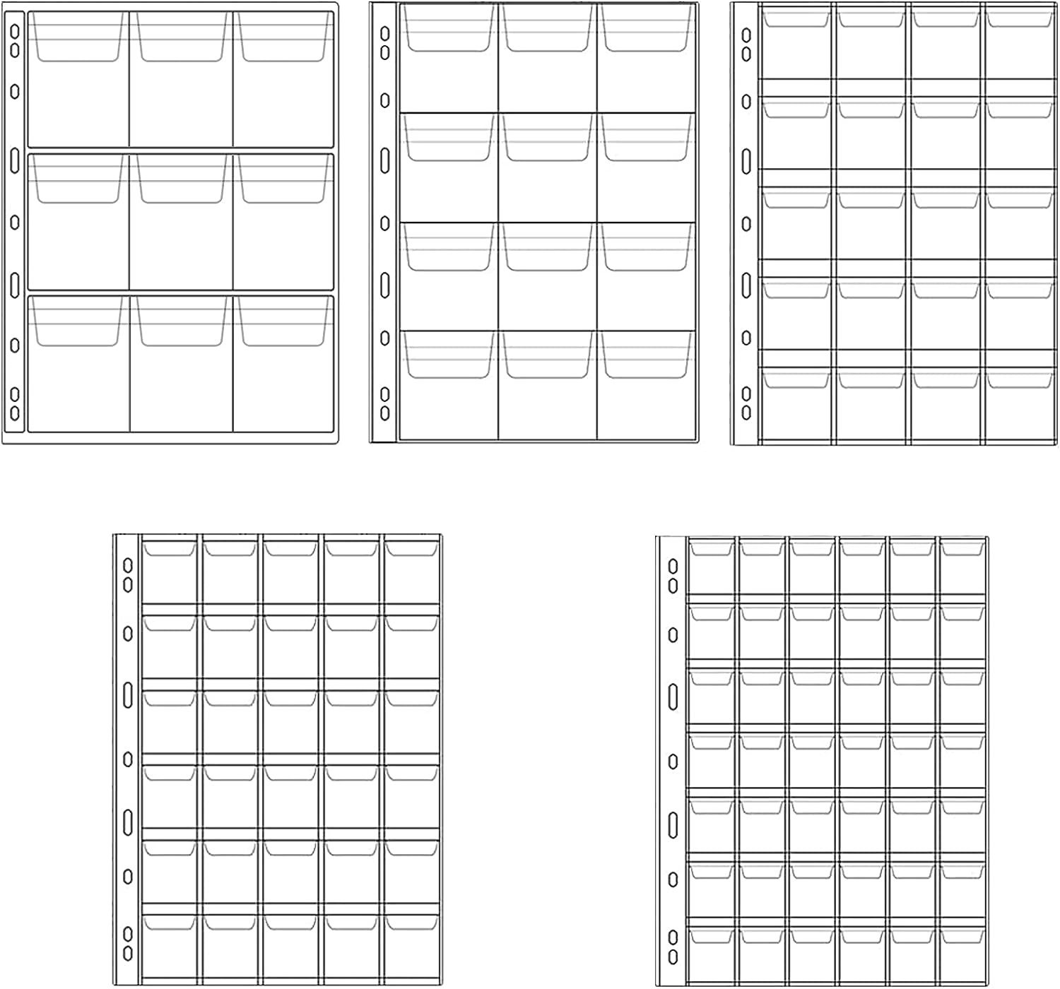 5 Sheets / 113 Pockets Plastic Coin Pocket Pages - Clear