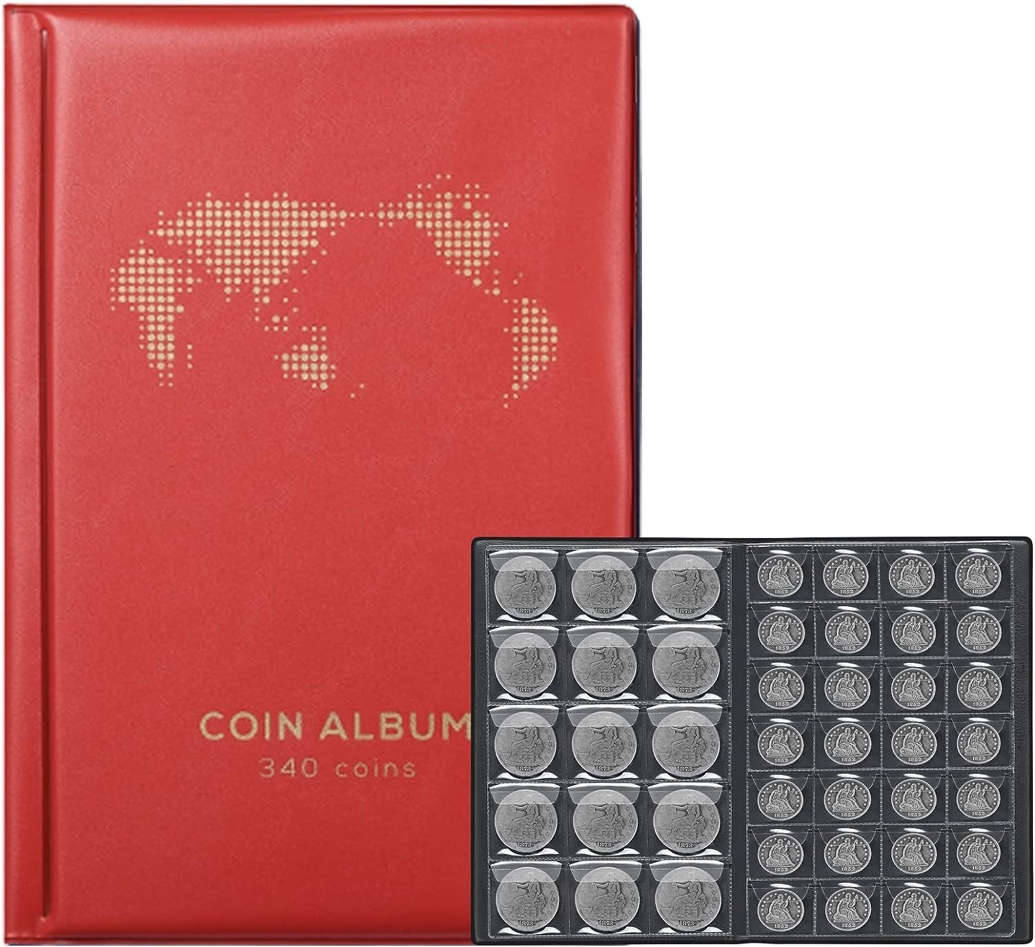 Coin Album for Collectors - 340 pockets! Red