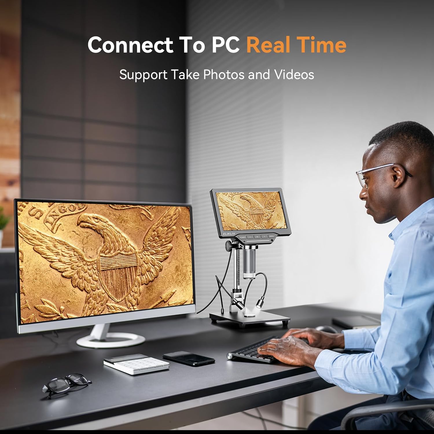 Elikliv EDM201 Pro HDMI Digital Microscope w/ 10" Stand